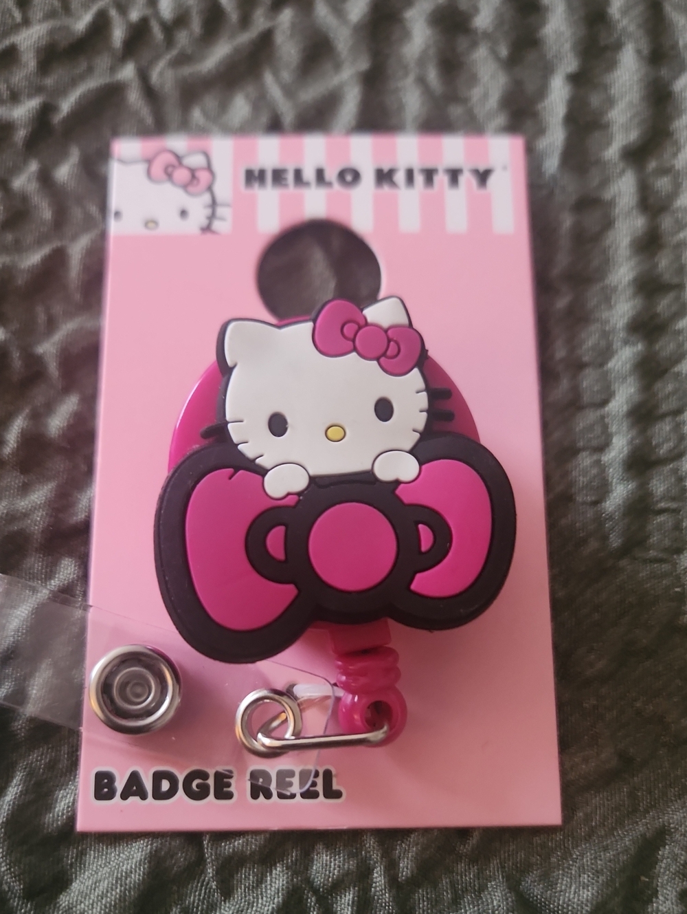 Hello Kitty Pink and White Badge Reel with Bow